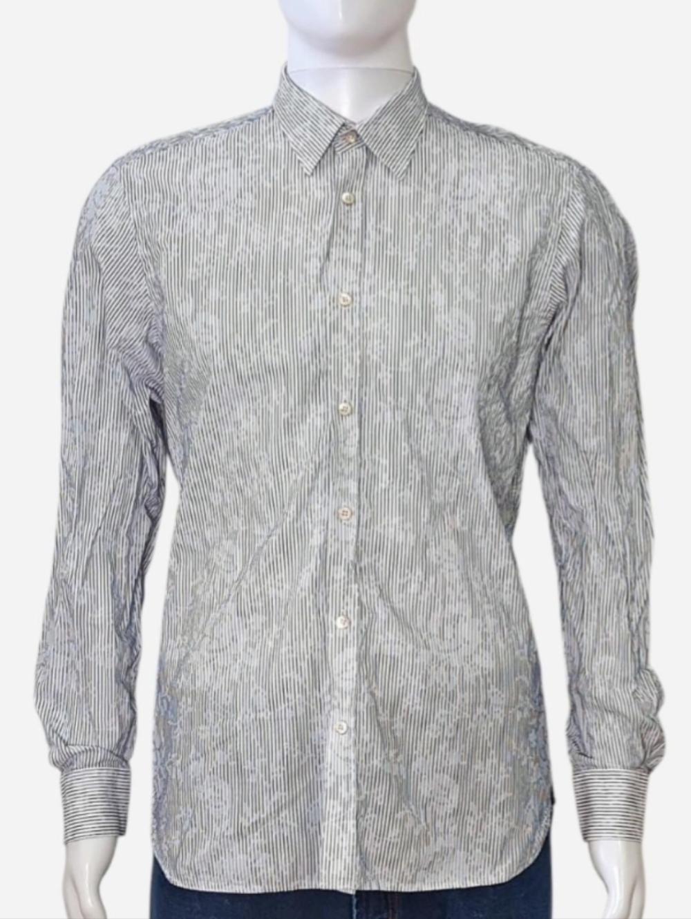 Ted Baker jacquard White & Blue striped button-up shirt with white floral patter